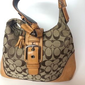 Coach signature tan bag with leather accents